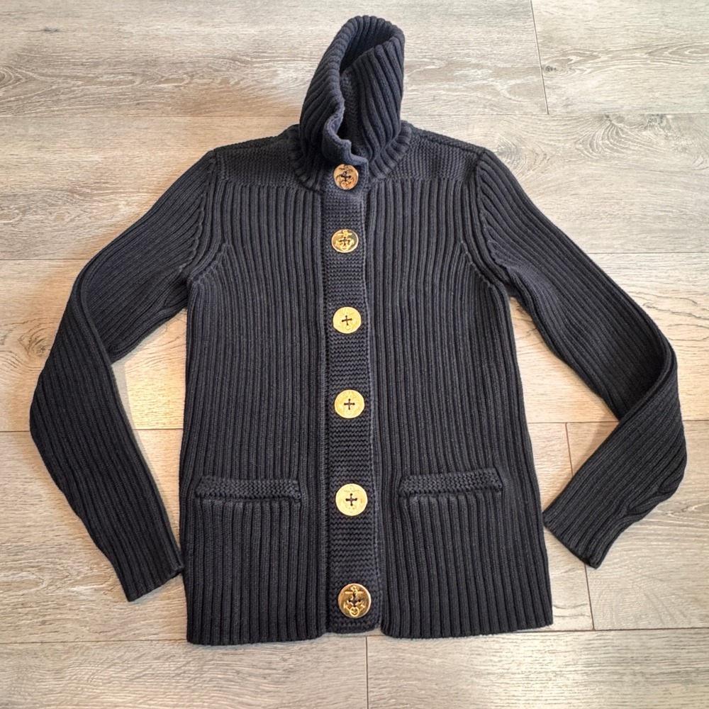 Lauren Jeans Company Ralph Lauren Black Ribbed Nautical Cardigan Medium M - Picture 2 of 9